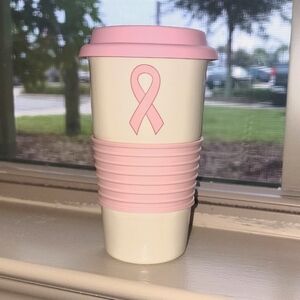 Dana Buchman Breast Cancer Pink Ribbon Travel Ceramic Mug